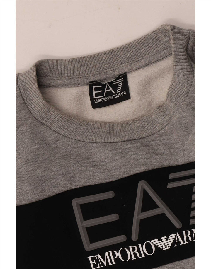 Suéter gráfico masculino Emporio Armani em bloco de cores cinza médio