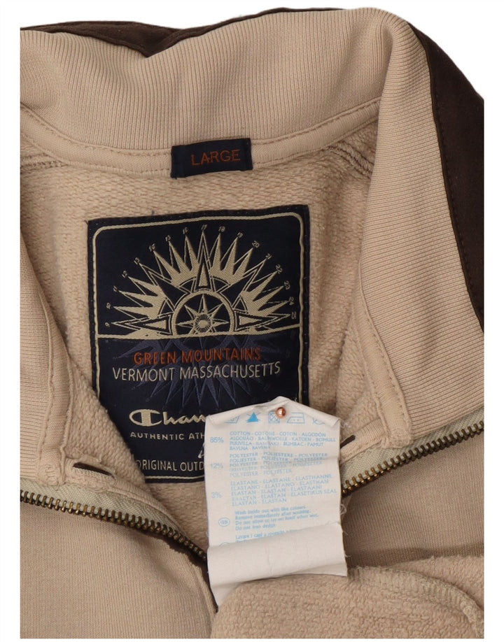 CHAMPION Suéter masculino com gola e zíper, grande algodão colorblock bege