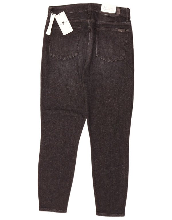 7 For All Mankind Calça jeans feminina cintura alta justa W32 L26 algodão preto