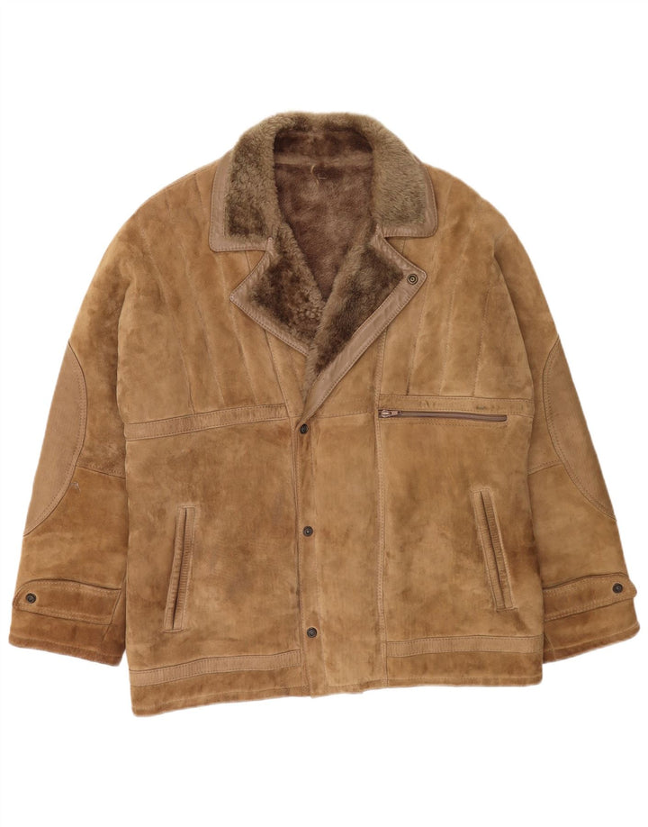 Jaqueta masculina vintage Shearling IT 52 XL bege