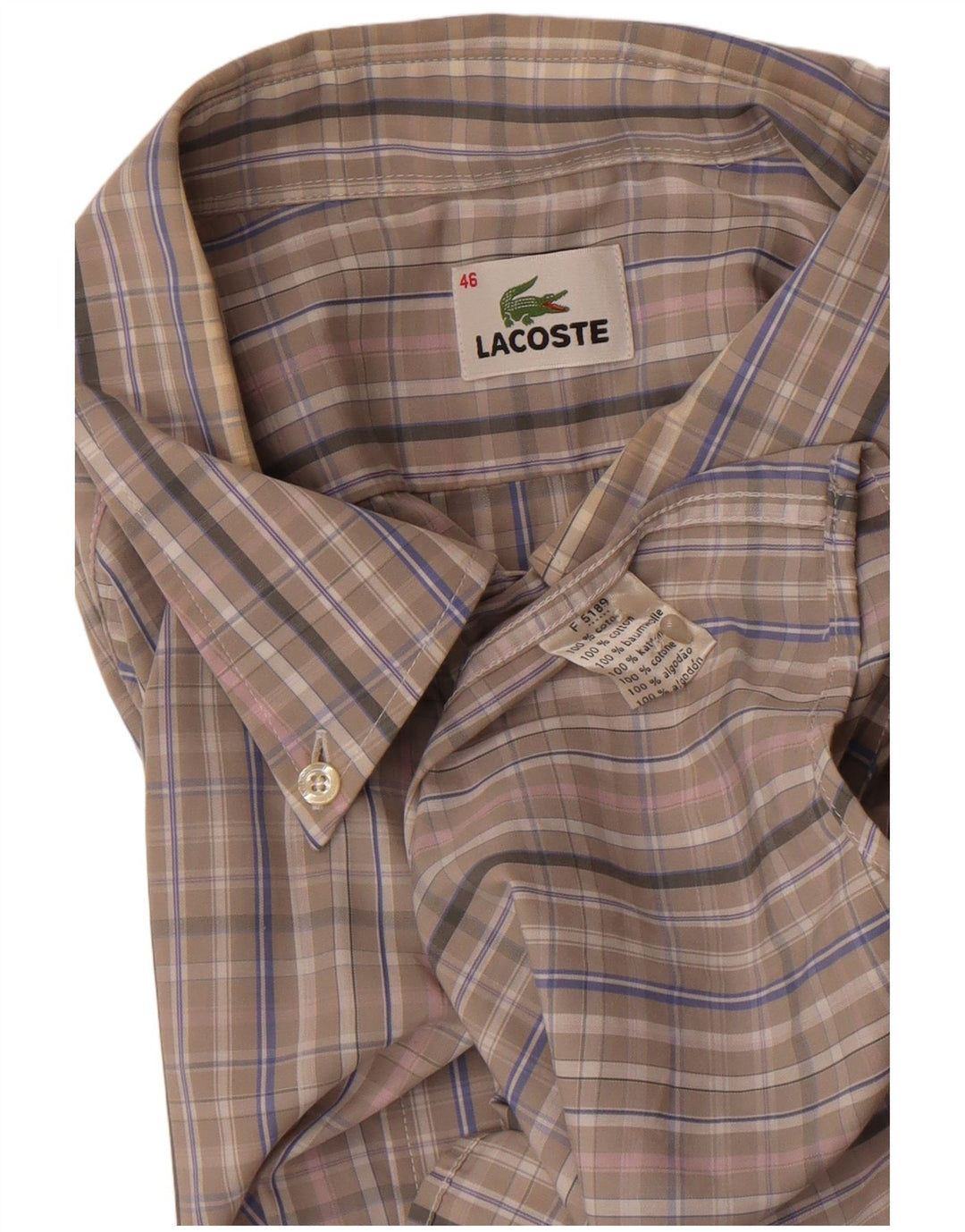 Camisa masculina Lacoste tamanho 46 2XL algodão xadrez cinza