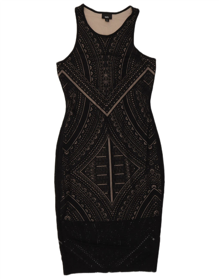 Vestido bodycon feminino sem mangas MOSSIMO UK 6 XS preto geométrico rayon