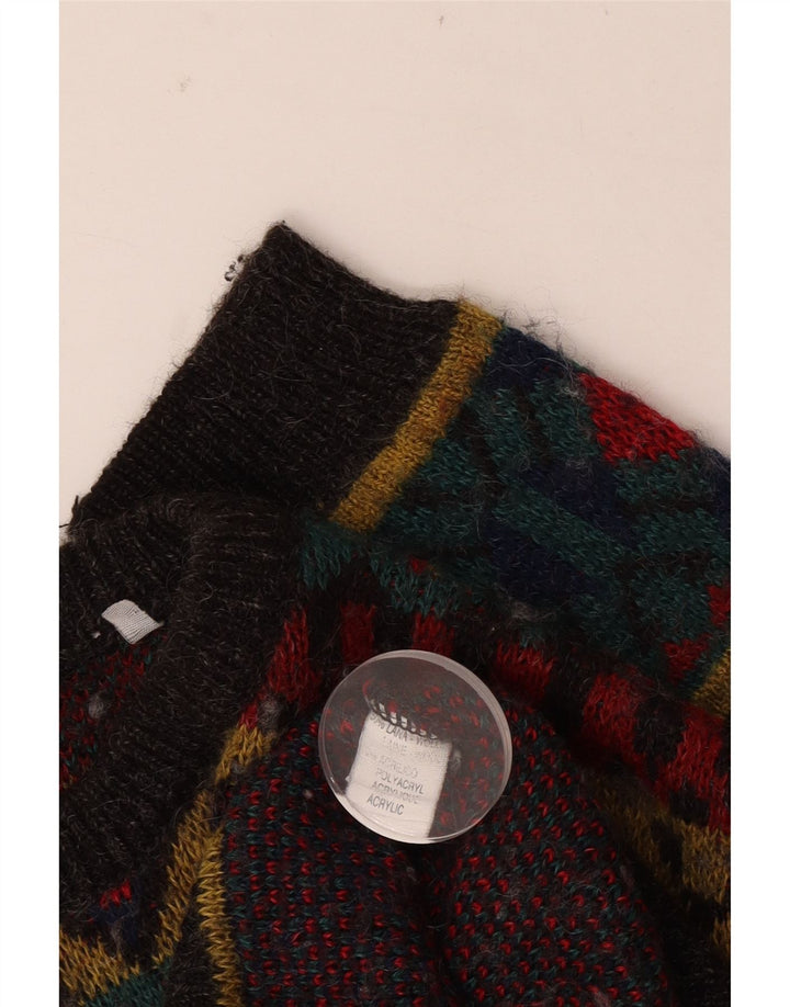 Suéter masculino vintage com gola canoa grande lã geométrica vermelha