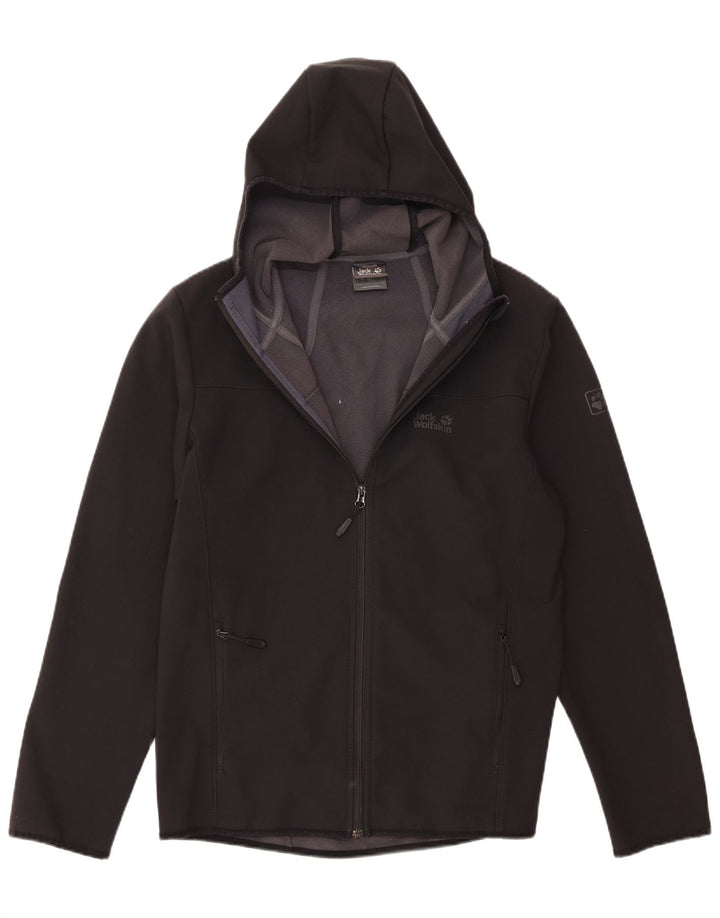 Jaqueta corta-vento masculina Jack Wolfskin com capuz Reino Unido 40/42 grande poliéster preto