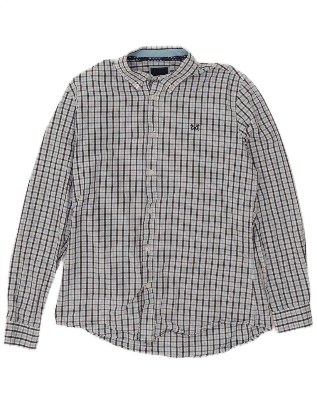 Camisa masculina Slim Fit Crew Clothing de algodão xadrez azul médio