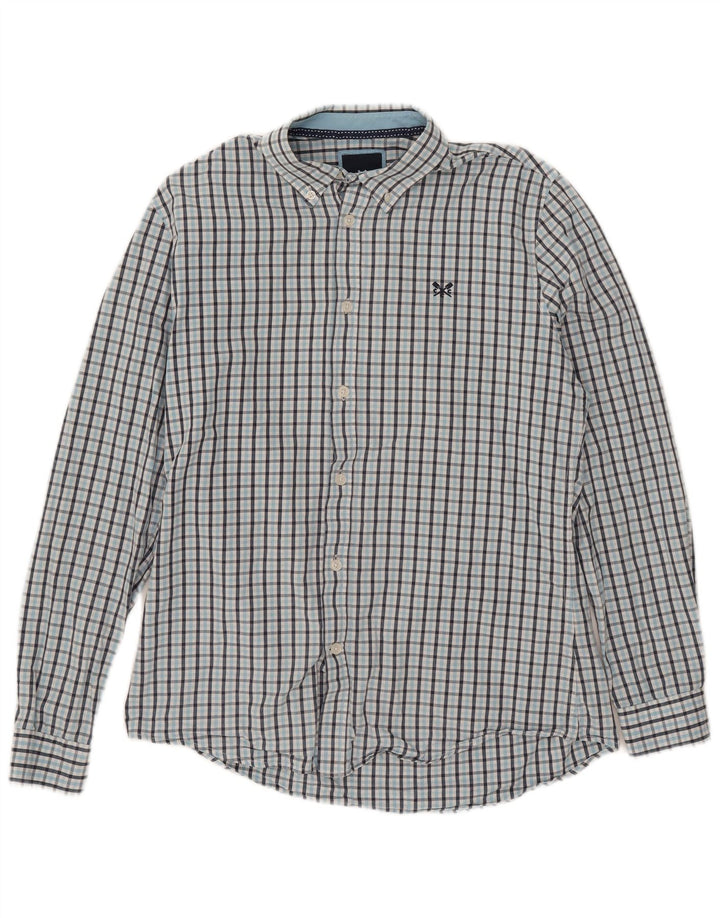 Camisa masculina Slim Fit Crew Clothing de algodão xadrez azul médio