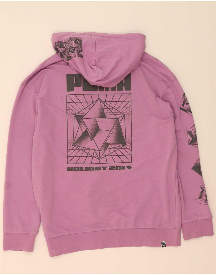 PUMA masculino solto ajuste gráfico moletom com capuz pequeno algodão roxo