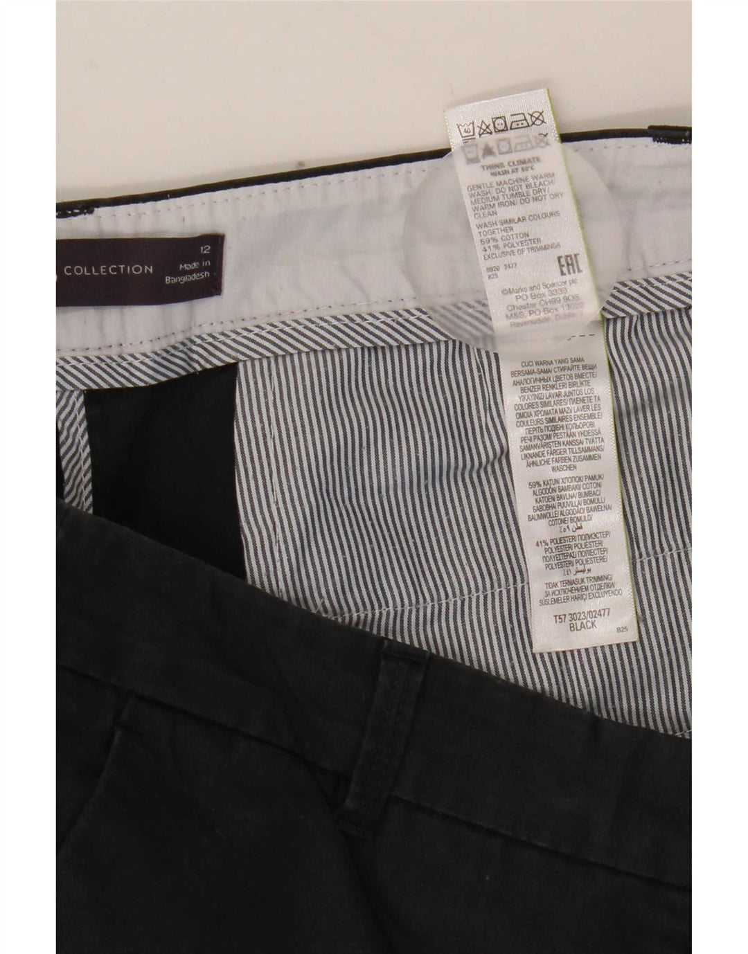 Shorts chino feminino Marks & Spencer UK 12 médio W32 algodão preto