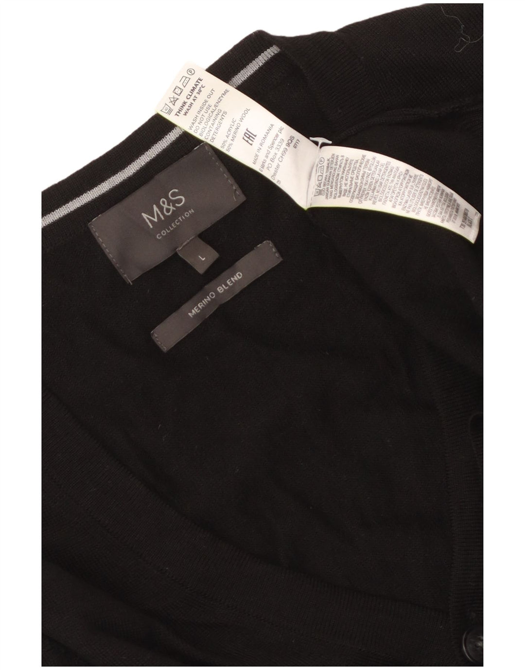 Suéter cardigã masculino Marks & Spencer grande acrílico preto