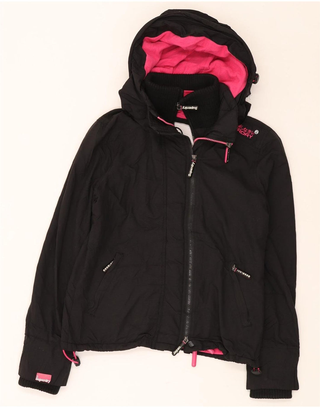 Jaqueta corta-vento feminina SUPERDRY com capuz e capuz Reino Unido 14 médio preto