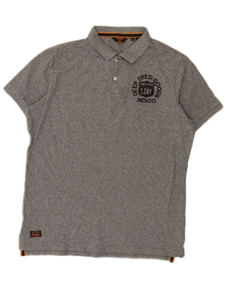 Camisa polo masculina Superdry gráfica grande algodão manchado cinza
