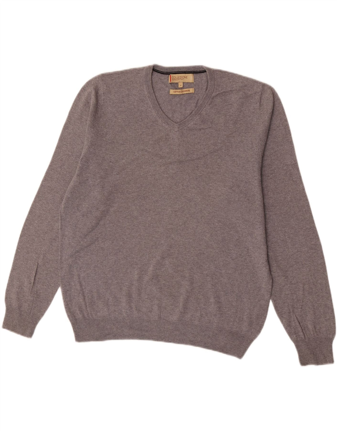 Suéter masculino Marks & Spencer com decote em V, algodão cinza médio