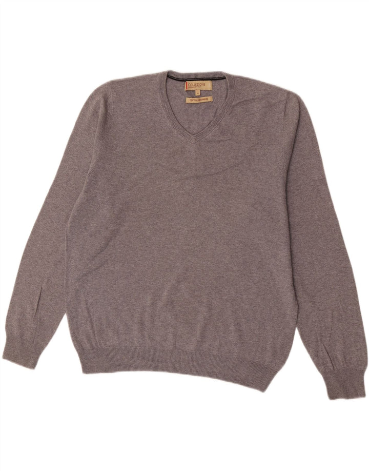 Suéter masculino Marks & Spencer com decote em V, algodão cinza médio