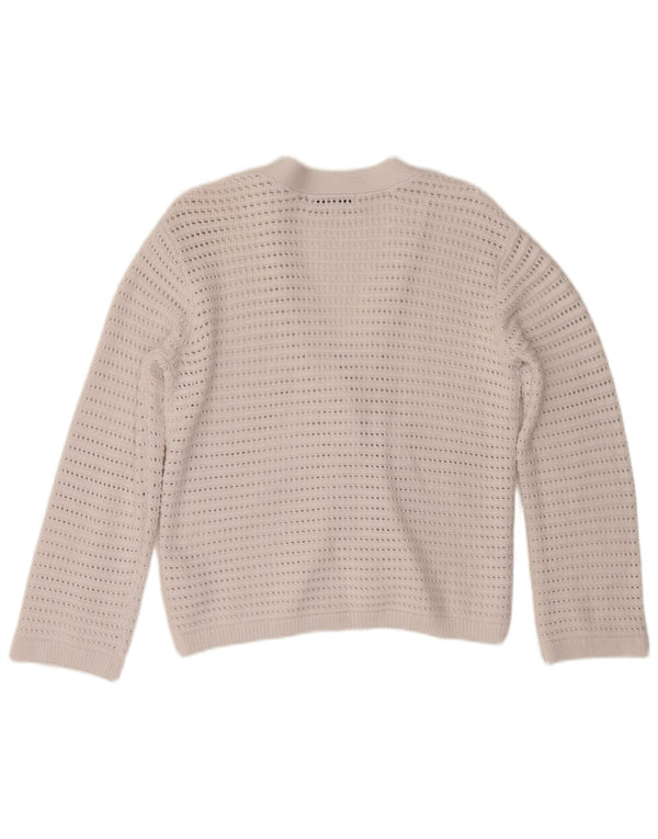 Suéter cardigã feminino de crochê Marks & Spencer Reino Unido 10 pequeno algodão branco