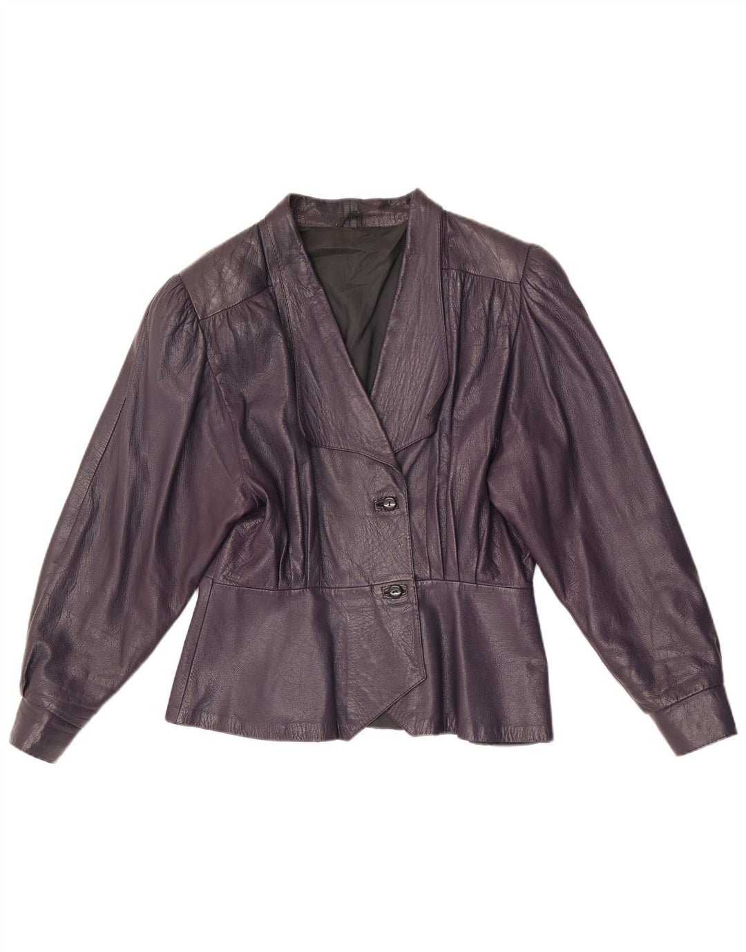 Jaqueta blazer de couro feminina vintage com 2 botões Reino Unido 8 pequena roxa