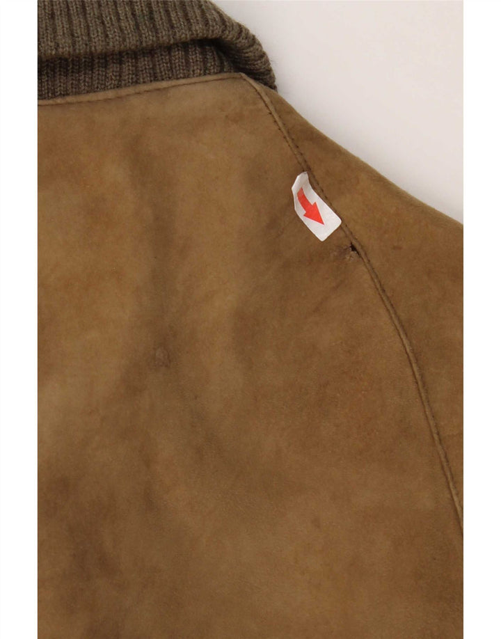Jaqueta masculina vintage de camurça bomber UK 38 bege médio