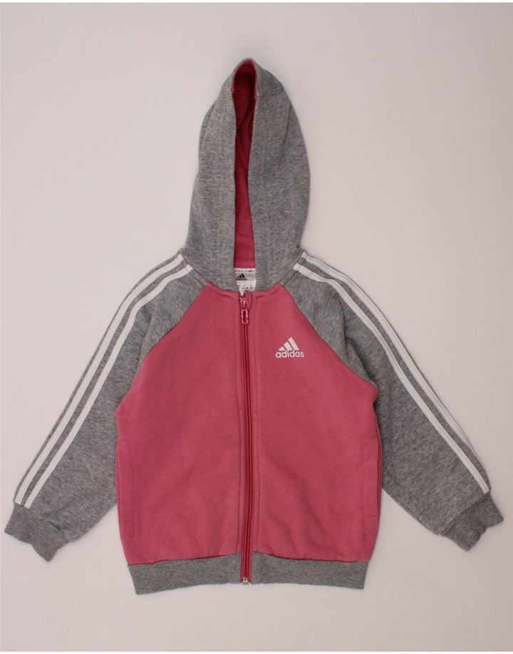 ADIDAS Baby Girls Zip Hoodie Sweater 18-24 Months Pink Colourblock Cotton Vintage Adidas and Second-Hand Adidas from Messina Hembry 