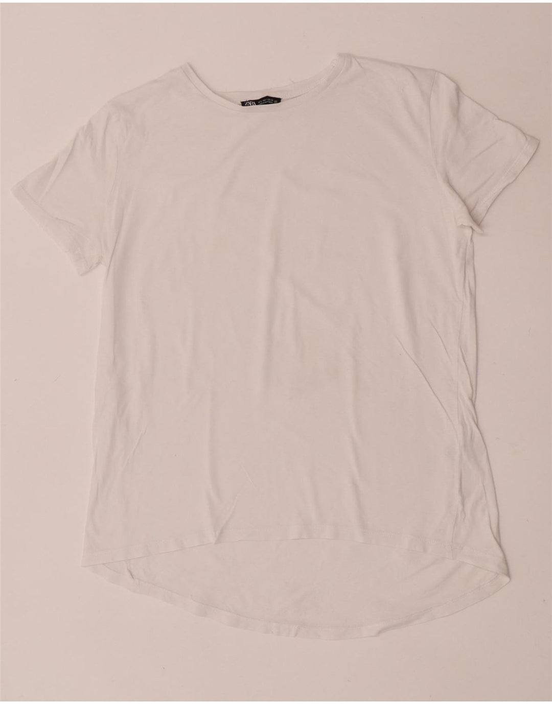 Camiseta feminina Zara Top UK 10 pequeno algodão branco