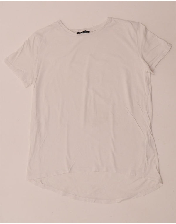 Camiseta feminina Zara Top UK 10 pequeno algodão branco