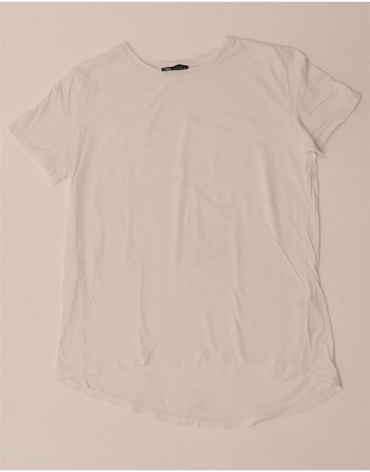 Camiseta feminina Zara Top UK 10 pequeno algodão branco