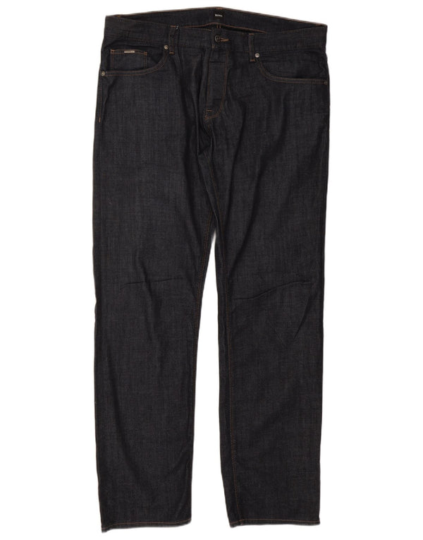 Hugo Boss Mens Straight Jeans W36 L32 Azul Marinho Algodão