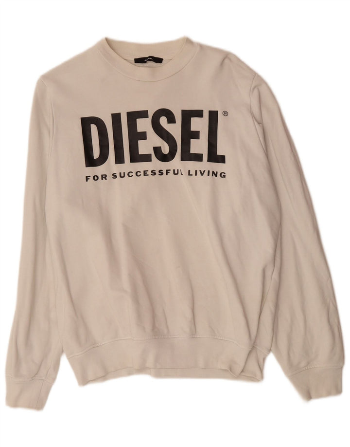 DIESEL moletom gráfico masculino jumper pequeno algodão branco