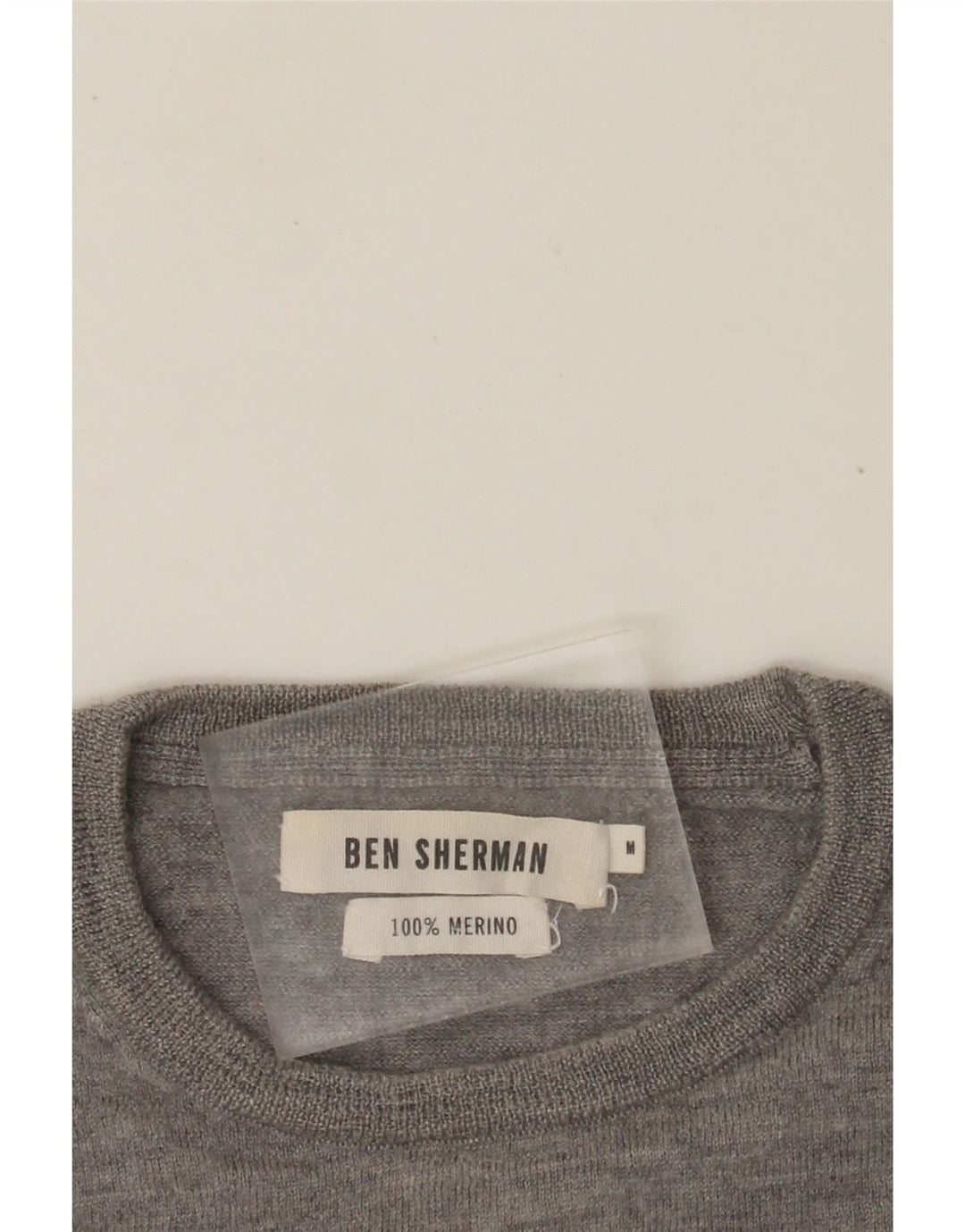 Suéter feminino BEN SHERMAN com gola redonda Reino Unido 14 lã merino cinza médio