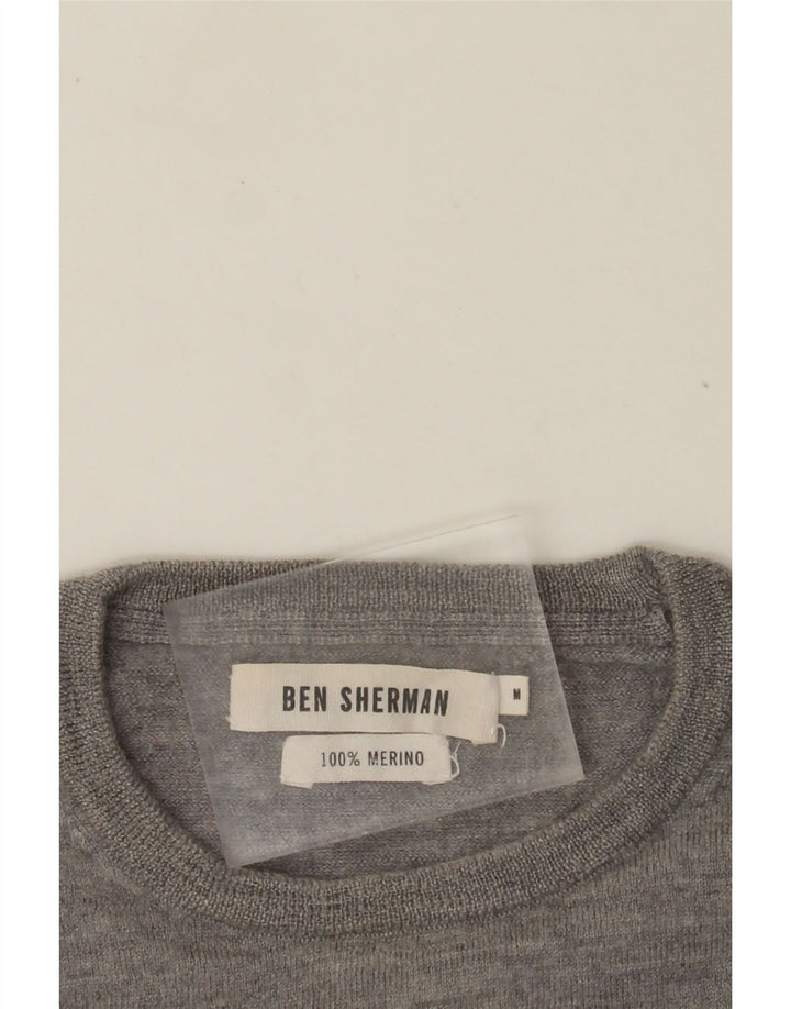 Suéter feminino BEN SHERMAN com gola redonda Reino Unido 14 lã merino cinza médio