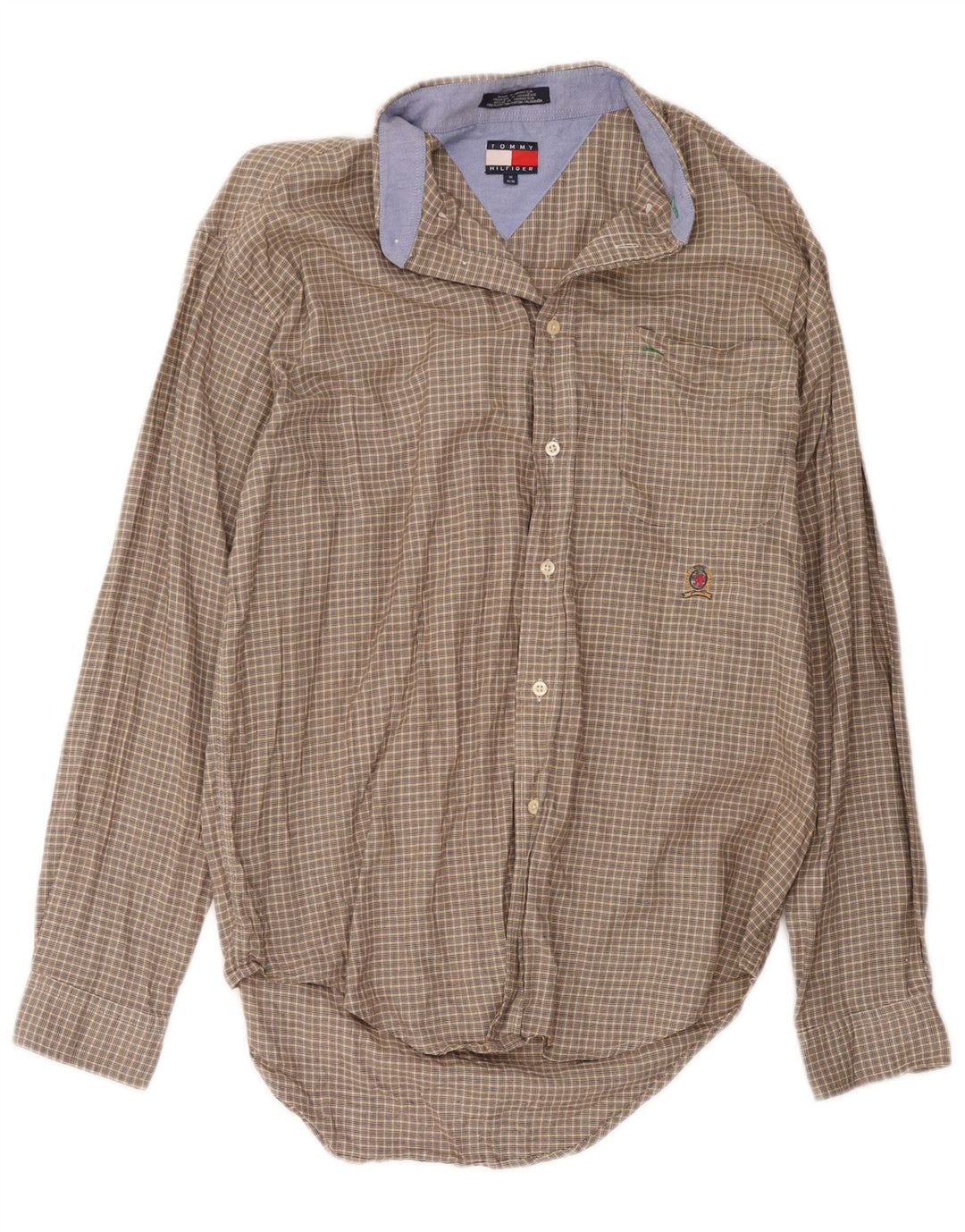 Camisa masculina Tommy Hilfiger de algodão xadrez marrom médio