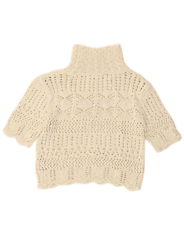 Zara Womens Crop Short Sleeve Roll Neck Jumper Sweater UK 16 Large Beige