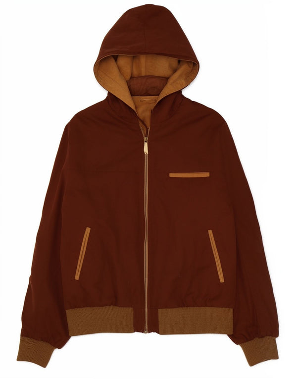Jaqueta bomber reversível com capuz masculino vintage Reino Unido 38 bloco colorido marrom médio