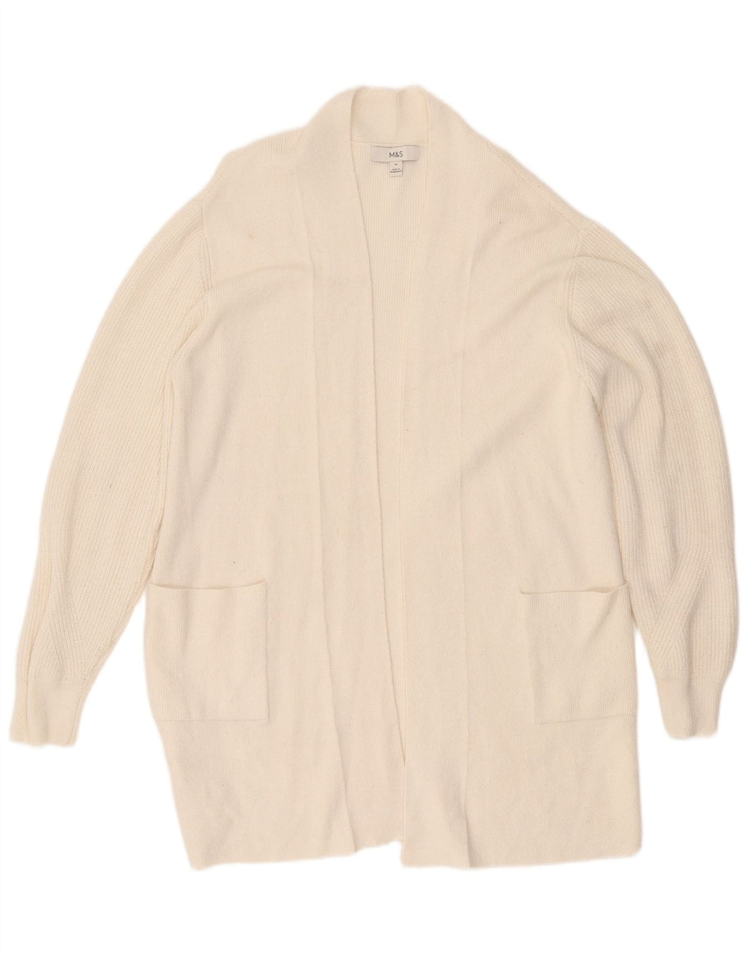 Suéter cardigã feminino Marks & Spencer Longline aberto Reino Unido 16 grande off white