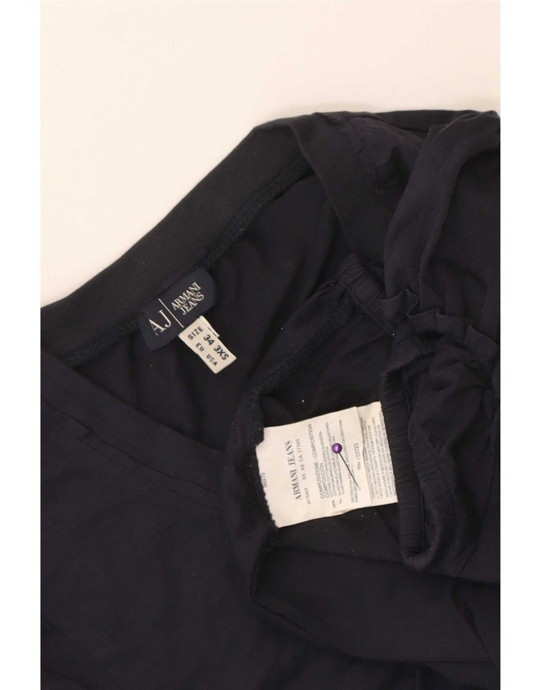 Blusa gráfica feminina Armani Top EU 34 2XS azul marinho algodão