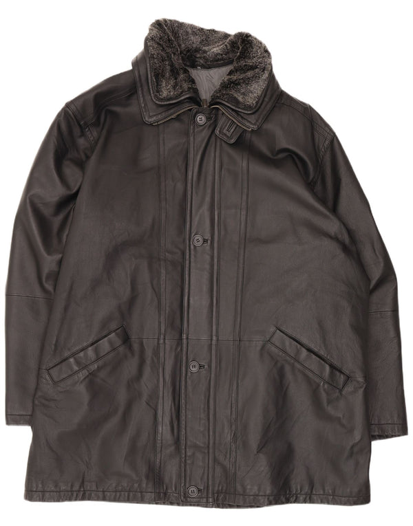 Casaco de couro masculino vintage UK 44 2XL preto