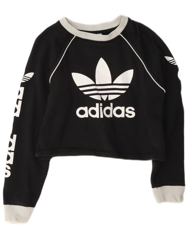 Adidas Womens Crop Graphic Moletom Jumper UK 4 XS Cinza Colourblock