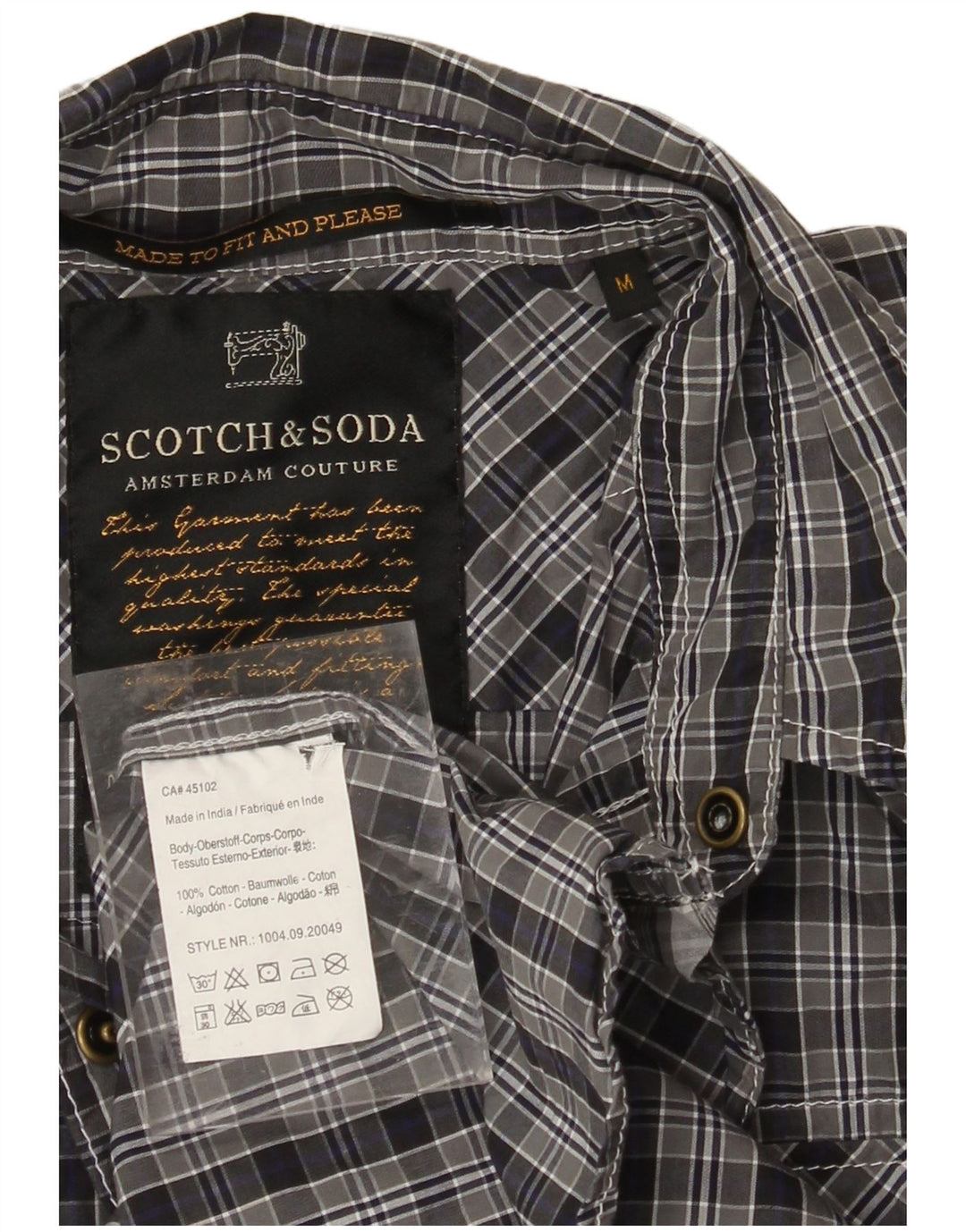 Camisa masculina SCOTCH & SODA algodão xadrez cinza médio