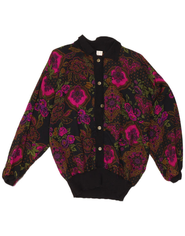 Blusa feminina vintage IT 42 linho floral preto médio