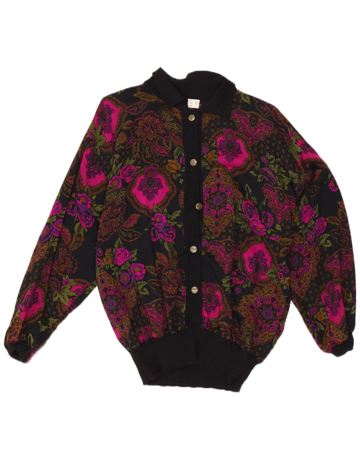 Blusa feminina vintage IT 42 linho floral preto médio