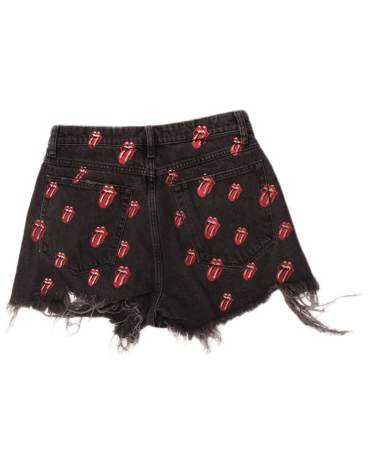 Shorts jeans feminino Zara com estampa gráfica desgastada UE 40 médio W30 preto