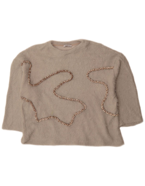 Zara Suéter feminino Trafaluc manga 3/4 com gola redonda Reino Unido 14 cinza médio