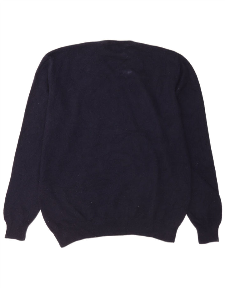 Suéter masculino Marks & Spencer com decote em V grande caxemira azul marinho