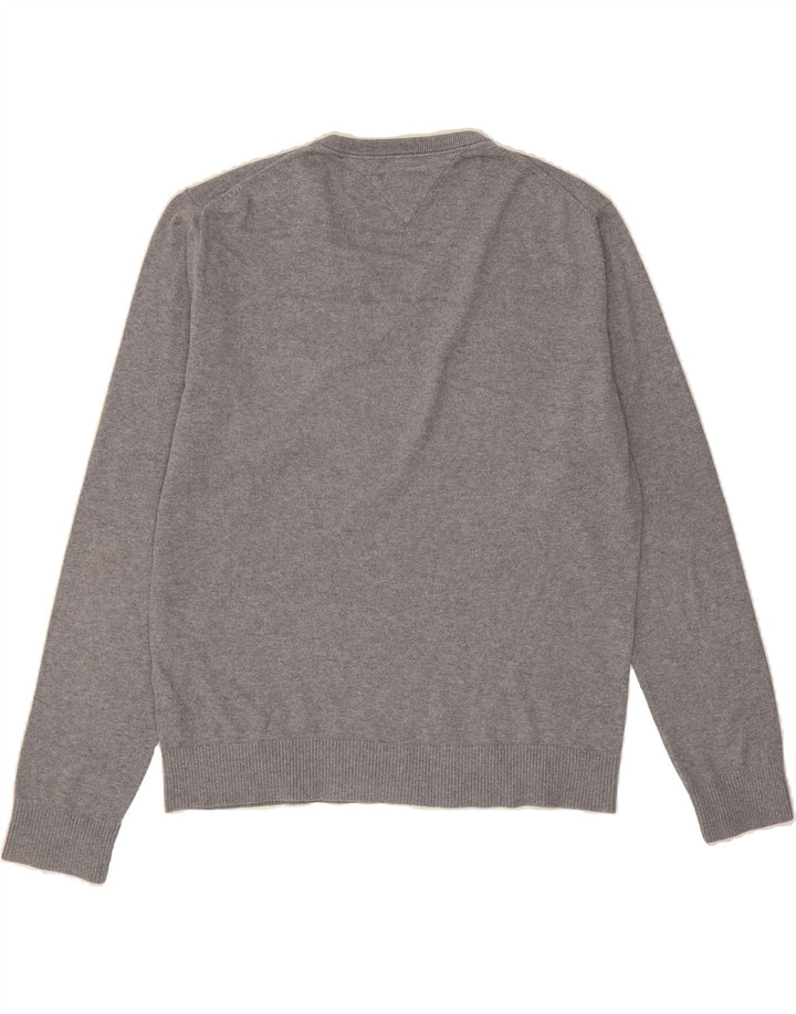 TOMMY HILFIGER Mens V-Neck Jumper Sweater XL Grey Cotton Vintage Tommy Hilfiger and Second-Hand Tommy Hilfiger from Messina Hembry 