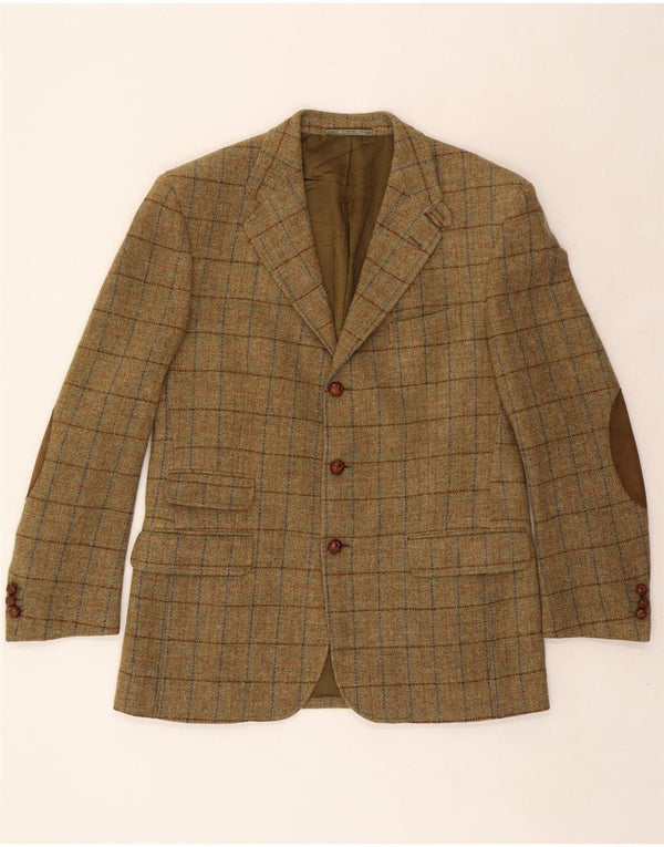 Jaqueta blazer masculina VINTAGE com 3 botões IT 52 XL cáqui xadrez lã