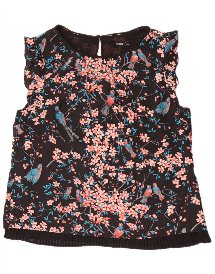 Blusa feminina sem mangas Oasis UK 16 grande poliéster floral preto
