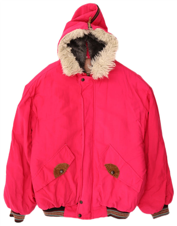 Jaqueta corta-vento feminina VINTAGE com estampa oversized UK 14 rosa médio