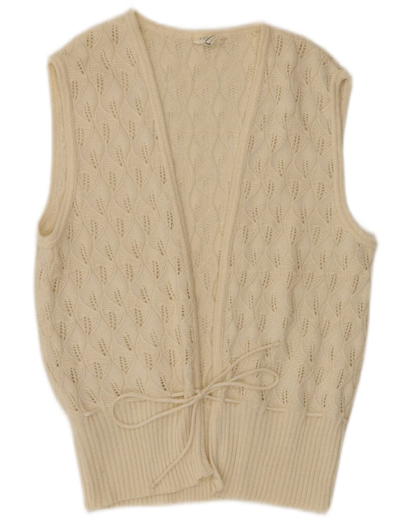 Suéter cardigã feminino vintage sem mangas UE 42 grande branco geométrico