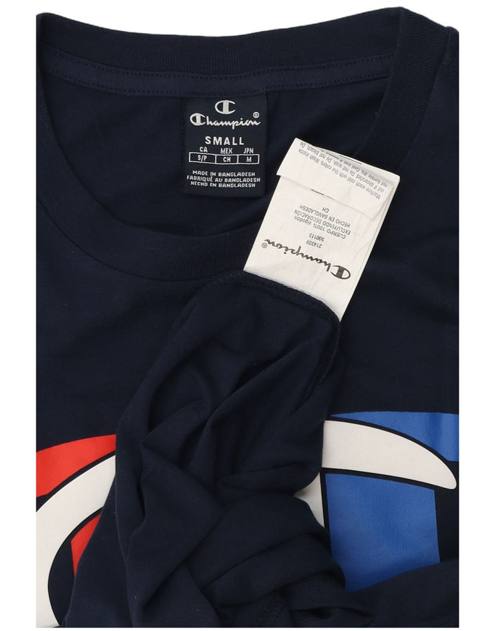 Camiseta masculina estampada Champion pequena algodão azul marinho