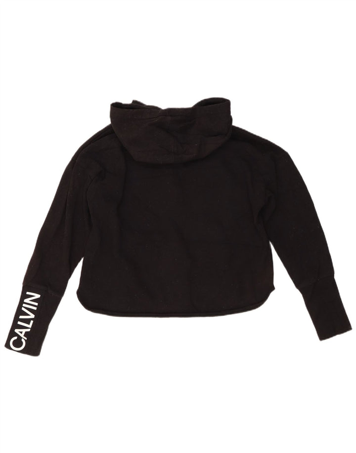 Suéter feminino CALVIN KLEIN com capuz e zíper gráfico grande Reino Unido 10 pequeno preto