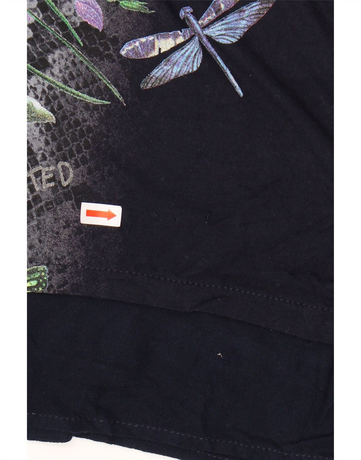 Desigual Top túnica feminina gráfica UK 14 médio azul marinho floral