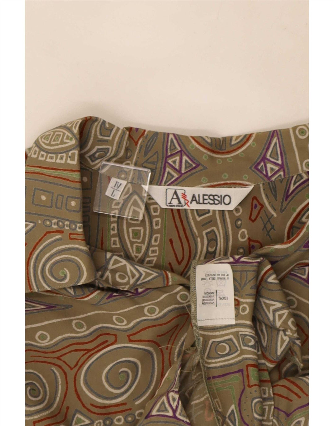 Camisa masculina vintage de manga curta grande cáqui viscose geométrica